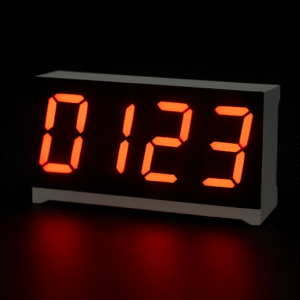 Close-up photo of a 7-segment LED display showing digits Close-up photo of a 7-segment LED display showing digits